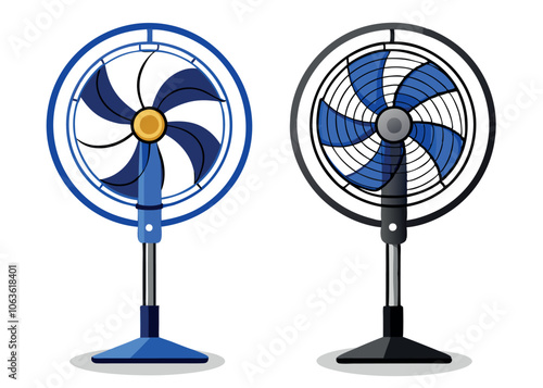 Dual Design of Decorative Desk Fans in Blue and Black Colors With Sturdy Bases