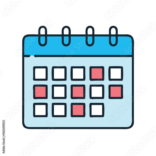 Graphic illustration of a calendar with a highlighted day, symbolizing scheduling, planning, and event organization in a modern design. A simple calendar icon with marked dates.