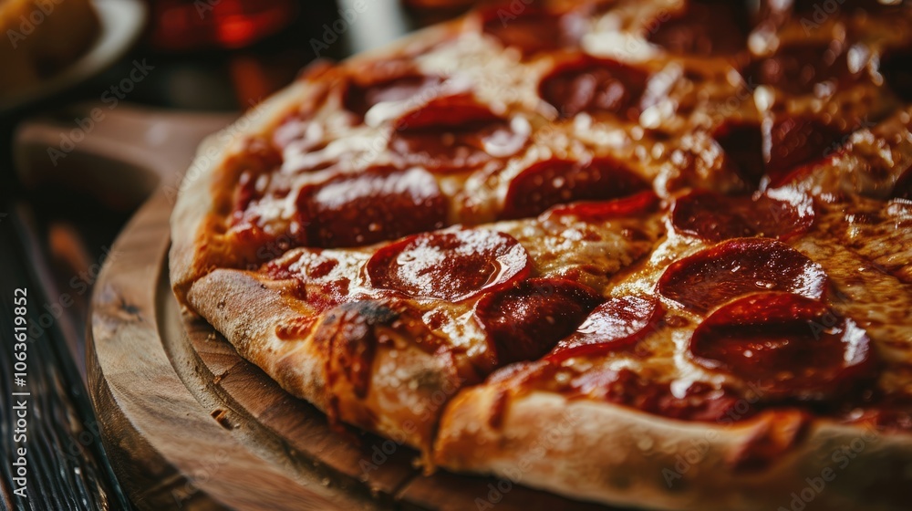 Pepperoni pizza on wooden surface Pepperoni pizza on wooden surface