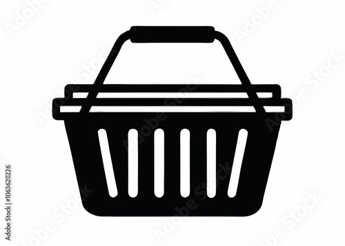 Black Shopping Basket Illustration on a White Background for Retail Use