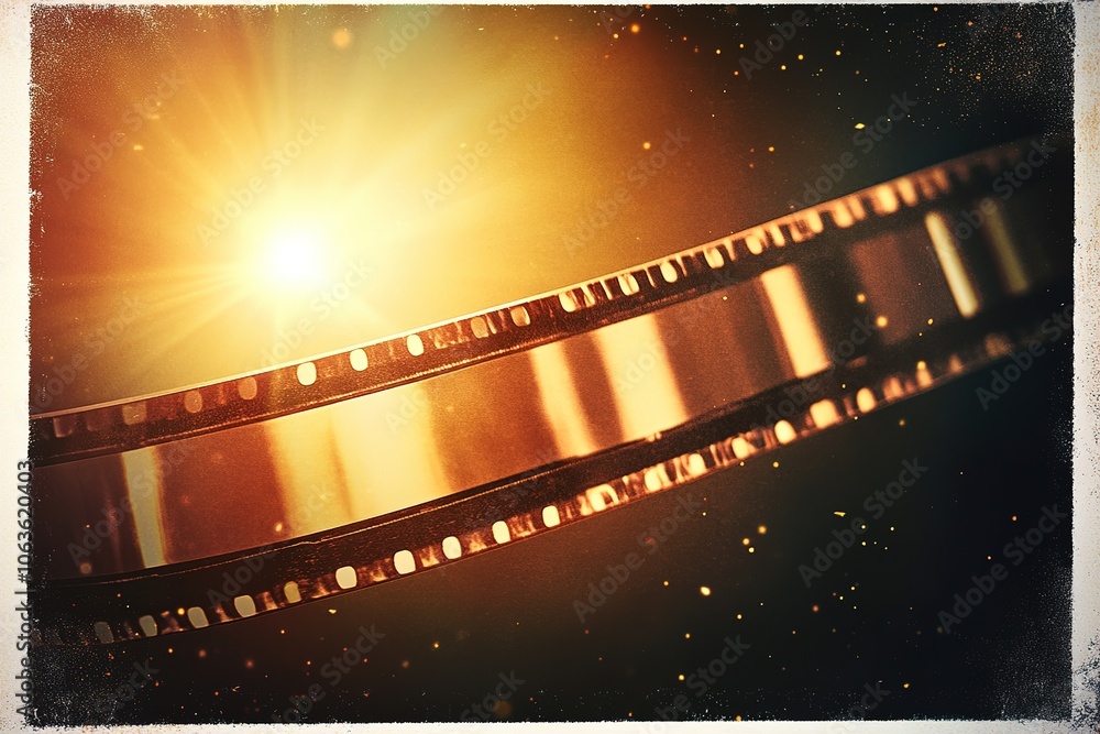 Fototapeta premium A film strip with a white border and a dark background, oriented horizontally, with a grainy texture