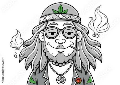 Cartoon Illustration of a Relaxed Character With Long Hair, Enjoying a Laid-Back Vibe