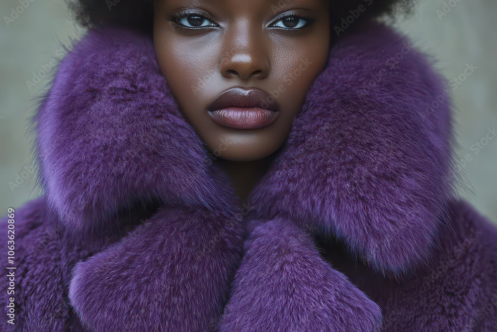 luxurious purple fur jacket displayed elegantly inviting touch and warmth embodying both wild and refined style in its plush and textured fibers against a neutral backdrop luxurious purple fur jacket displayed elegantly inviting touch and warmth embodying both wild and refined style in its plush and textured fibers against a neutral backdrop