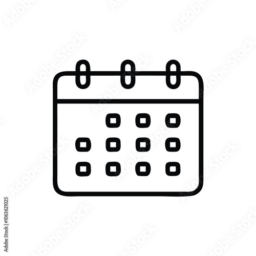 Simple black and white calendar icon, Minimalistic black and white icon of a calendar with a curled page, symbolizing scheduling, organization, and planning in a clean design.