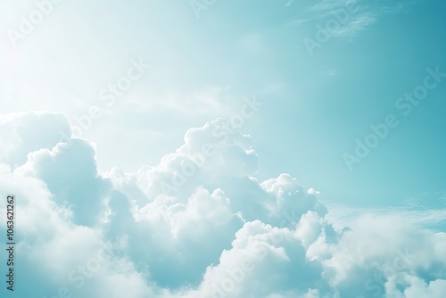 Vintage-style painting of a peaceful sky with fluffy white clouds against a clear blue background