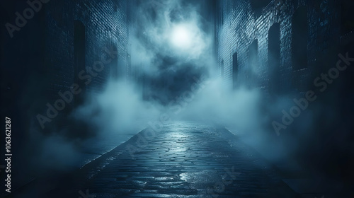 Wallpaper Mural Foggy Brick Alleyway at Night - Illustration Torontodigital.ca