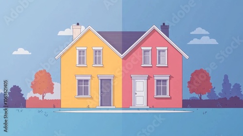 Colorful Flat Design of Homes with Side View