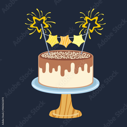 Vector illustration set of different flavors of cute style cake slices. Flat design, isolated on background. Vector of bakery, birthday cake, party, celebration, festival, happy for greeting.
