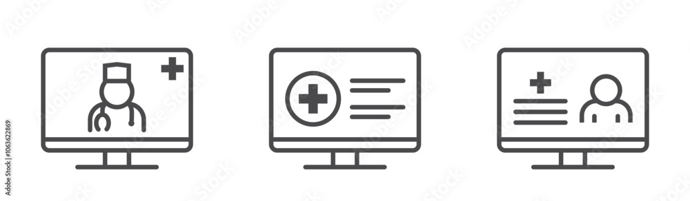 Digital healthcare line icons. Patient portal and online doctor consultation. Isolated vector images in simple style Digital healthcare line icons. Patient portal and online doctor consultation. Isolated vector images in simple style