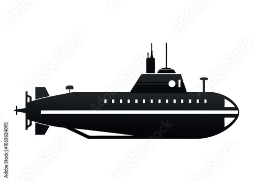 Submarine Silhouette in a Minimalist Style Showcasing Aquatic Exploration Themes