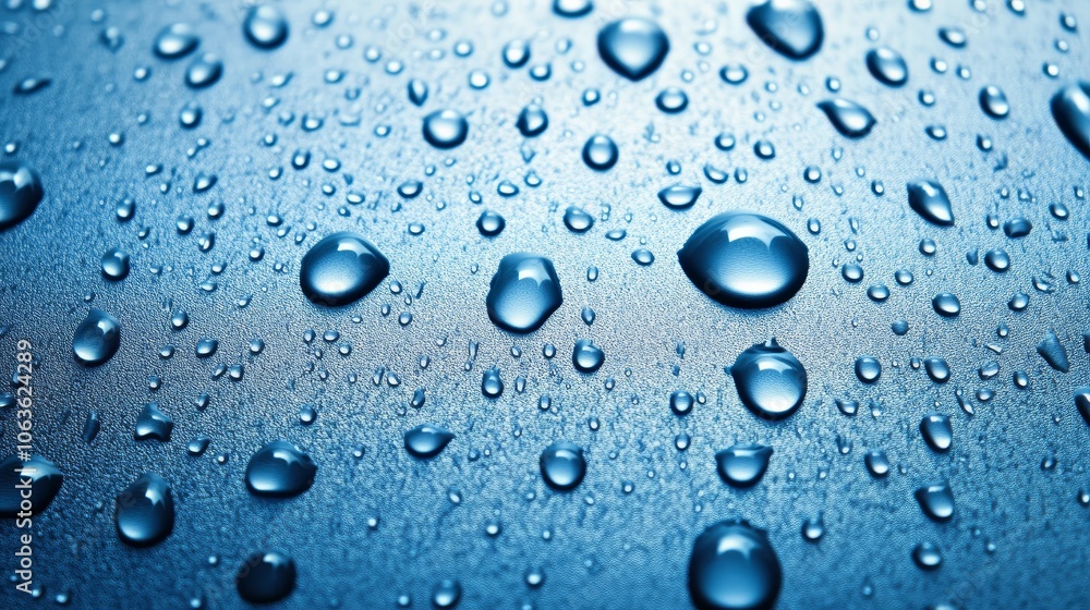 Close-up of water droplets on a smooth surface, highlighting texture and reflections. Close-up of water droplets on a smooth surface, highlighting texture and reflections.