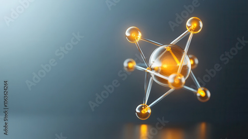 crystal lattice atomic structure with glowing spheres and connections, representing molecular science and technology. image conveys sense of innovation and discovery photo