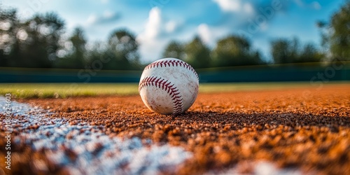 a basball ball is on the ground closeup shot photo