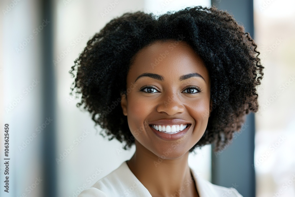 Cheerful woman with bright smile and curly hair. Cheerful woman with bright smile and curly hair.