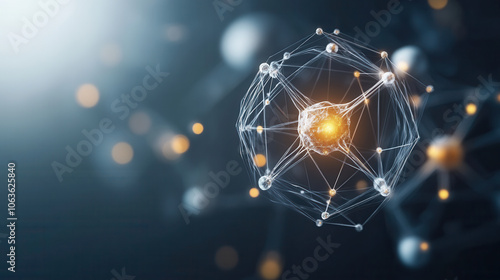 Visualize complex atomic structure in crystal with glowing particles and intricate connections, representing essence of molecular science and innovation photo