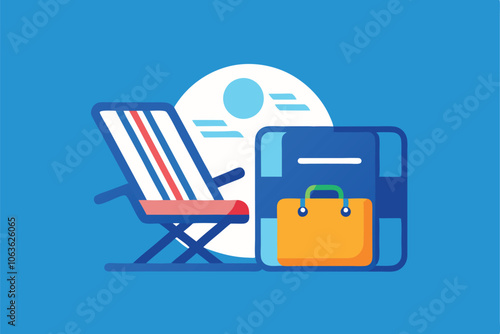 Beach Vacation Essentials With a Chair and a Suitcase on a Sunny Background