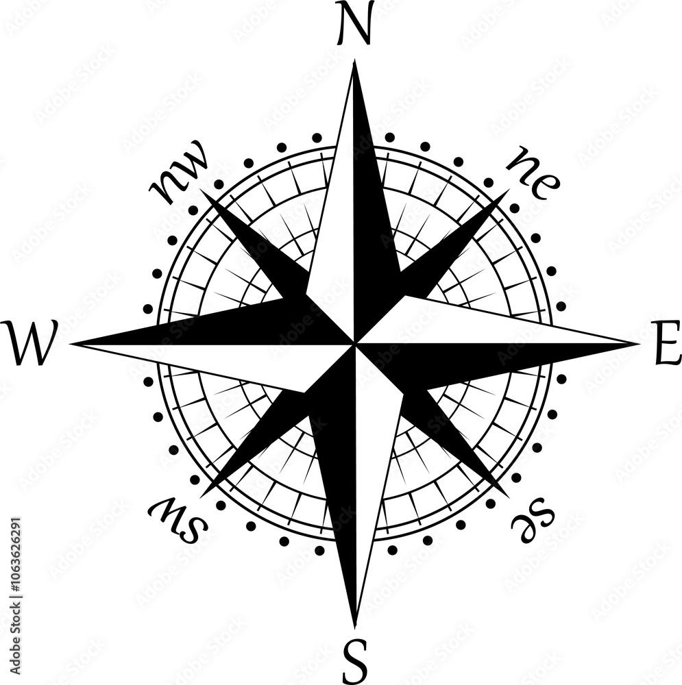 Black wind rose isolated. Compass rose Black wind rose isolated. Compass rose