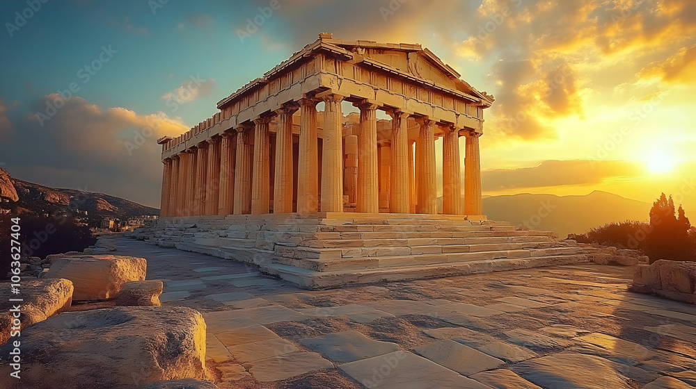 Obraz premium Ancient Temple at Sunset - Realistic Image