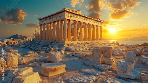 Ancient Temple Ruins at Sun...