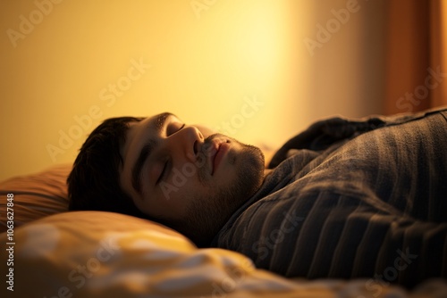 Man Sleeping Peacefully in Bed at Night