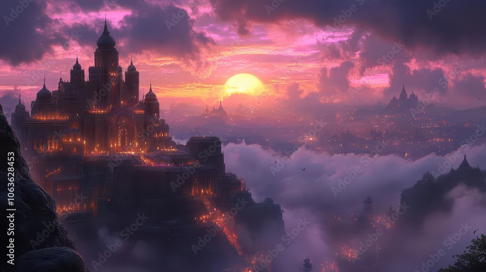 majestic castle set against a surreal purple sky with intricate architecture detailed beautifully creating an enchanting and mystical atmosphere majestic castle set against a surreal purple sky with intricate architecture detailed beautifully creating an enchanting and mystical atmosphere