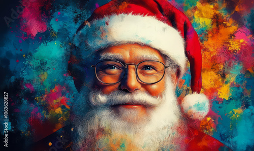 Colorful Abstract Portrait of Santa Claus with Festive Vibrant Splashes for Christmas photo