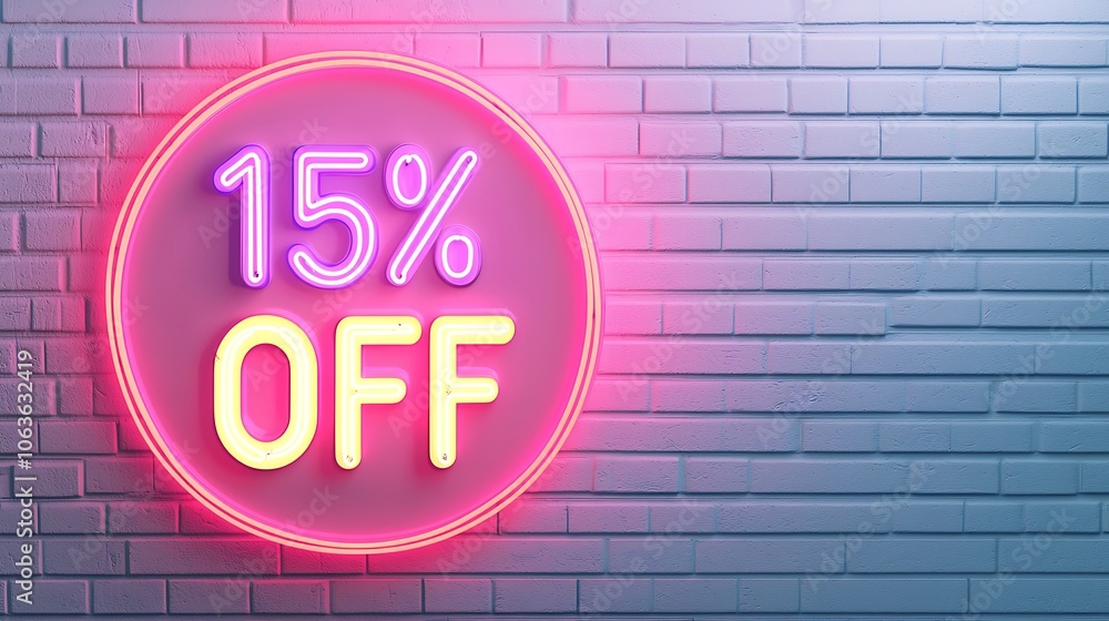 Stylish neon sign with beige lettering announcing a significant Stylish neon sign with beige lettering announcing a significant
