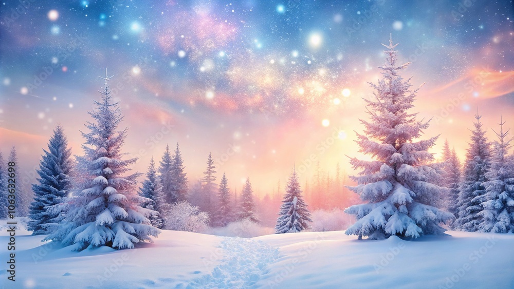 Winter wonderland with soft pastel tree and cozy atmosphere Winter wonderland with soft pastel tree and cozy atmosphere