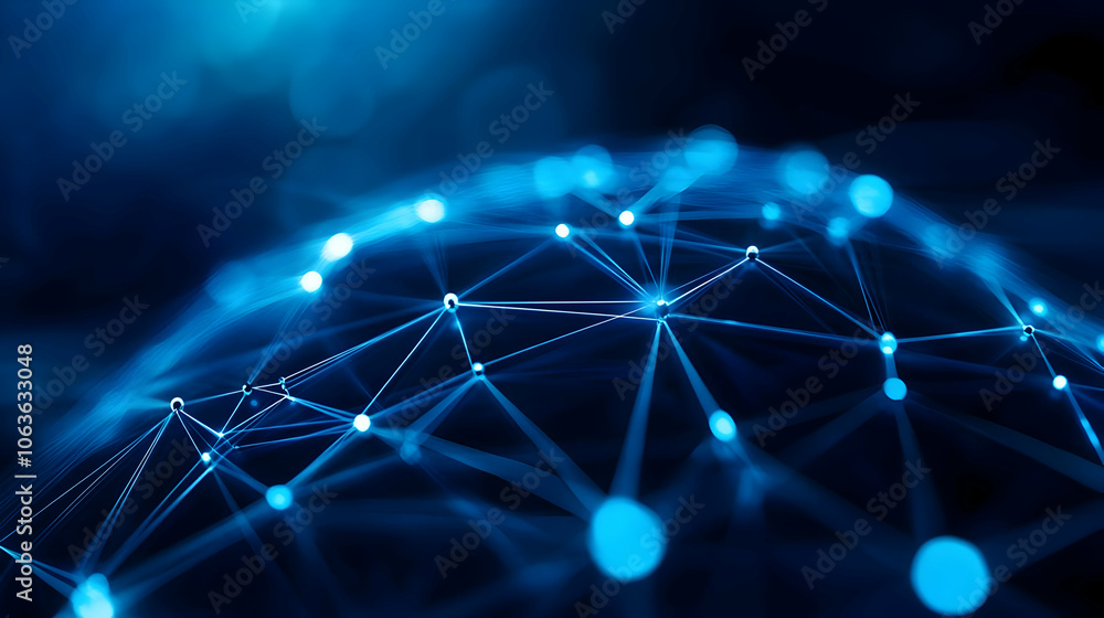 Abstract blue digital network connection with glow effect, representing global data transmission. Abstract blue digital network connection with glow effect, representing global data transmission.
