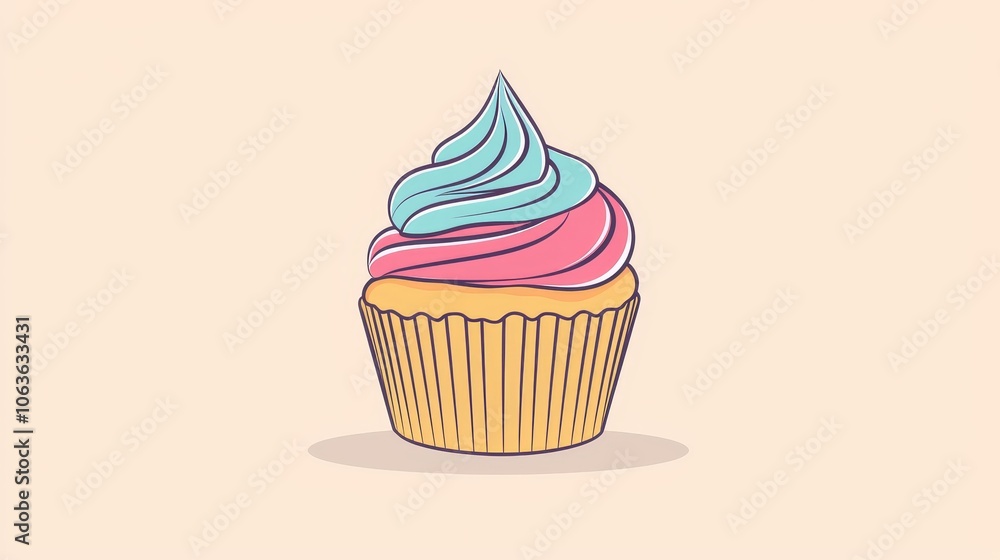 Cupcake, standing out on a flat pastel background, symbolizing baking and desserts, Vector illustration. Cupcake, standing out on a flat pastel background, symbolizing baking and desserts, Vector illustration.