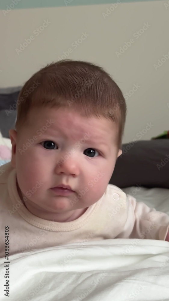 Little cute toddler lying on bed and trying to crawl Little cute toddler lying on bed and trying to crawl