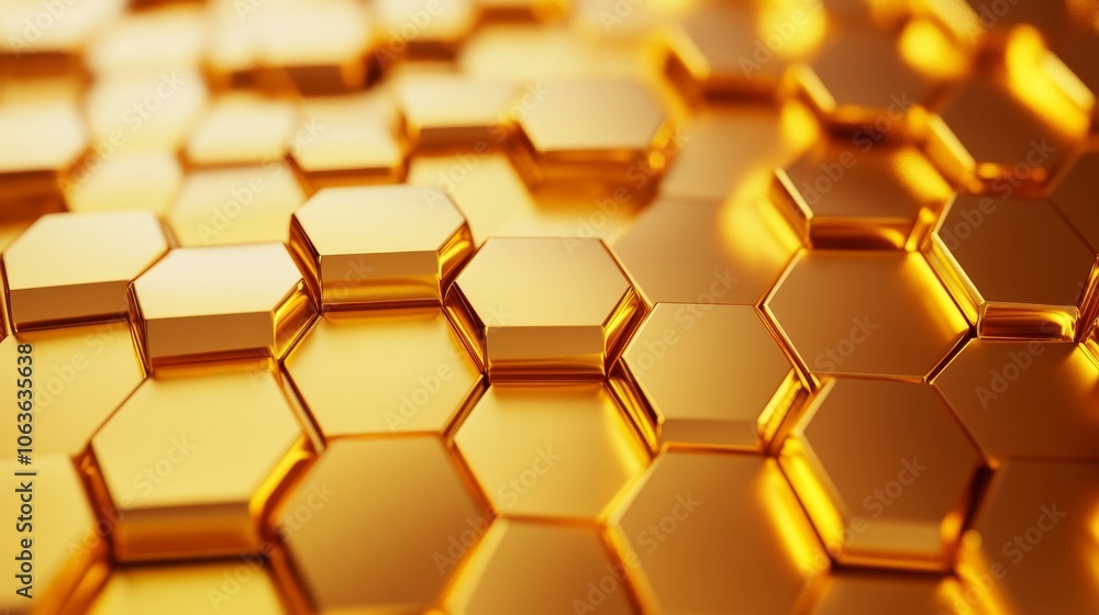 A close-up view of shiny hexagonal metallic surfaces resembling honeycomb patterns. A close-up view of shiny hexagonal metallic surfaces resembling honeycomb patterns.