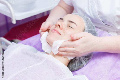 Professional carboxytherapy for young woman in spa salon. photo