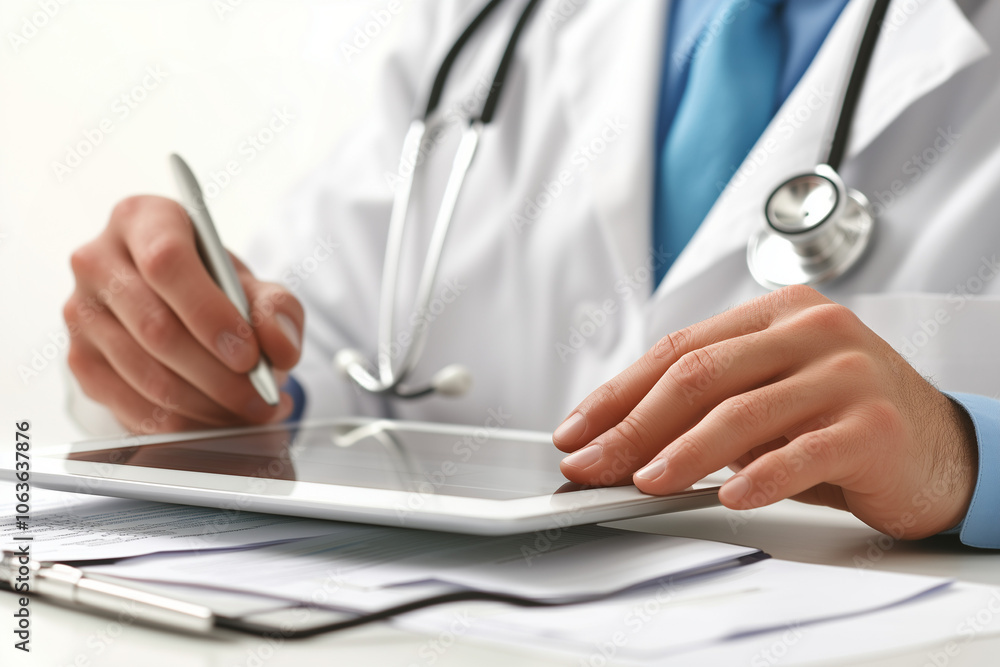 A close-up of a doctor using a digital tablet A close-up of a doctor using a digital tablet