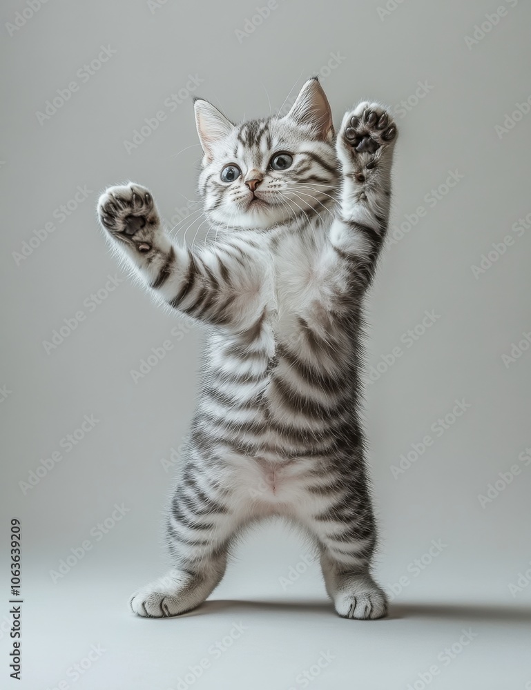 Playful American Shorthair Cat Standing Upright Playful American Shorthair Cat Standing Upright