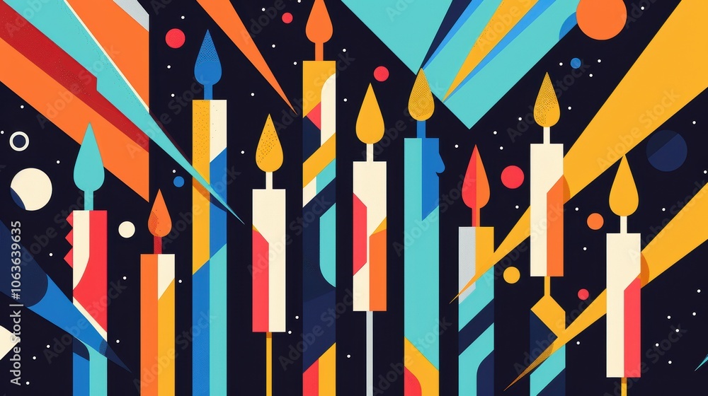 Obraz premium Contemporary Hanukkah Greeting Card with Geometric Menorah and Abstract Candle Flames