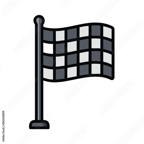 Checkered racing flag icon illustration, Black and white checkered flag icon symbolizing the finish line in racing, competition, or goal completion, in a simple design.