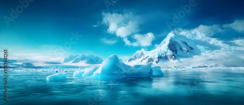 Wallpaper Mural Majestic icy landscape with floating icebergs and clear blue water under a bright sky. Torontodigital.ca