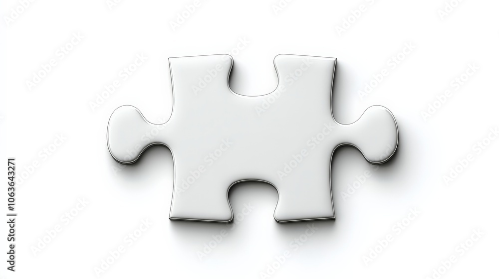 Single White Puzzle Piece: A solitary puzzle piece, isolated on a white background, representing the missing piece, the final touch, or the key element. Single White Puzzle Piece: A solitary puzzle piece, isolated on a white background, representing the missing piece, the final touch, or the key element.