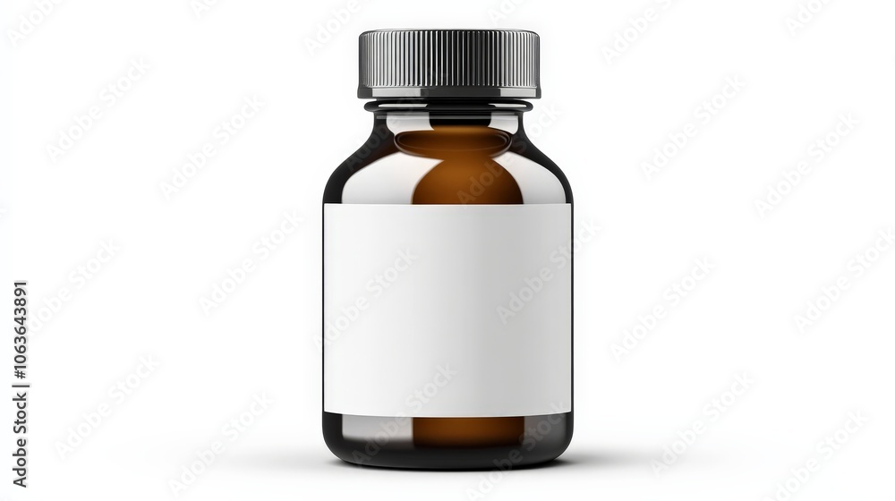 Amber Glass Bottle Mockup: A pristine amber glass bottle with a blank label, perfect for showcasing your brand's design and product identity. Amber Glass Bottle Mockup: A pristine amber glass bottle with a blank label, perfect for showcasing your brand's design and product identity.