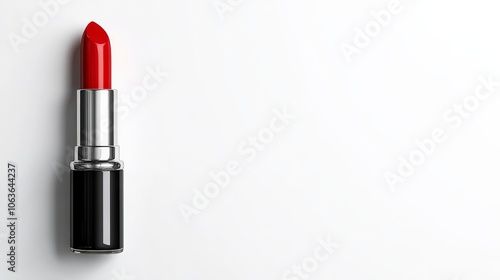 Red Lipstick Minimalism: A classic red lipstick stands alone on a clean white background, ready to make a statement. The minimalist aesthetic and bold color create a striking visual.