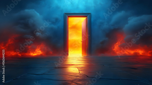 Open Door with Orange Sky 3...
