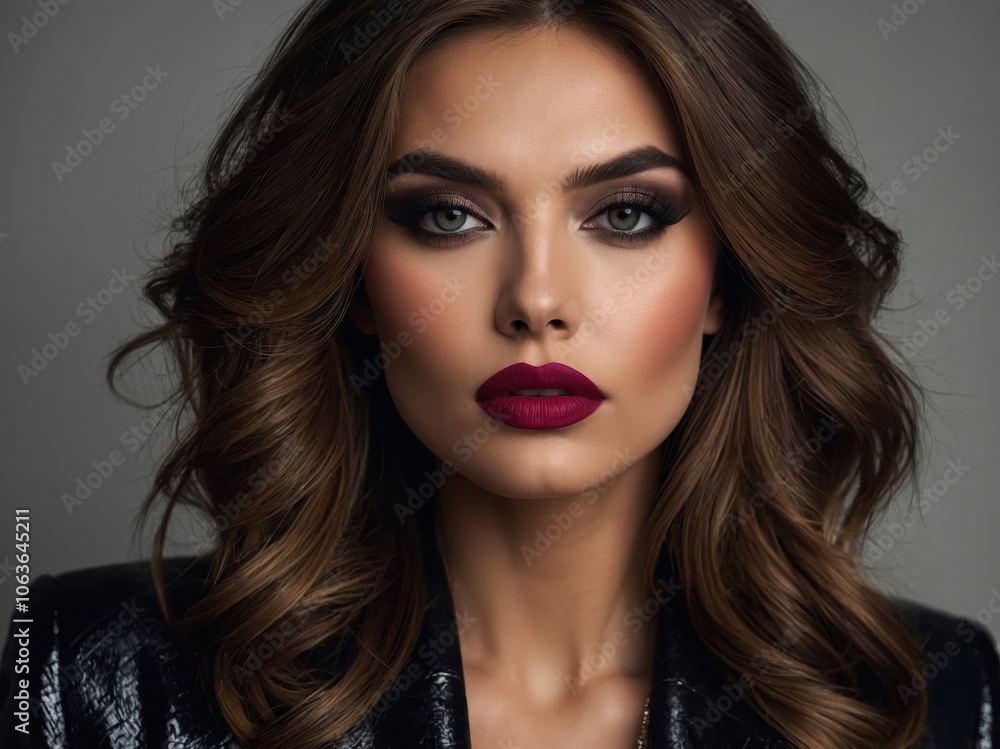 An enchanting portrait of a woman with mesmerizing eyes and full, luscious lips, embodying grace and allure, set against a dreamy, blurred backdrop An enchanting portrait of a woman with mesmerizing eyes and full, luscious lips, embodying grace and allure, set against a dreamy, blurred backdrop