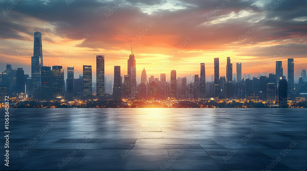 Fototapeta premium Cityscape Background - Modern City Skyline at Sunset