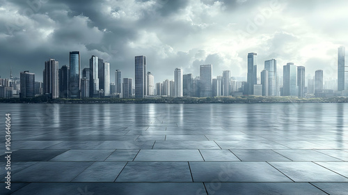 Cityscape Background with Cloudy Sky