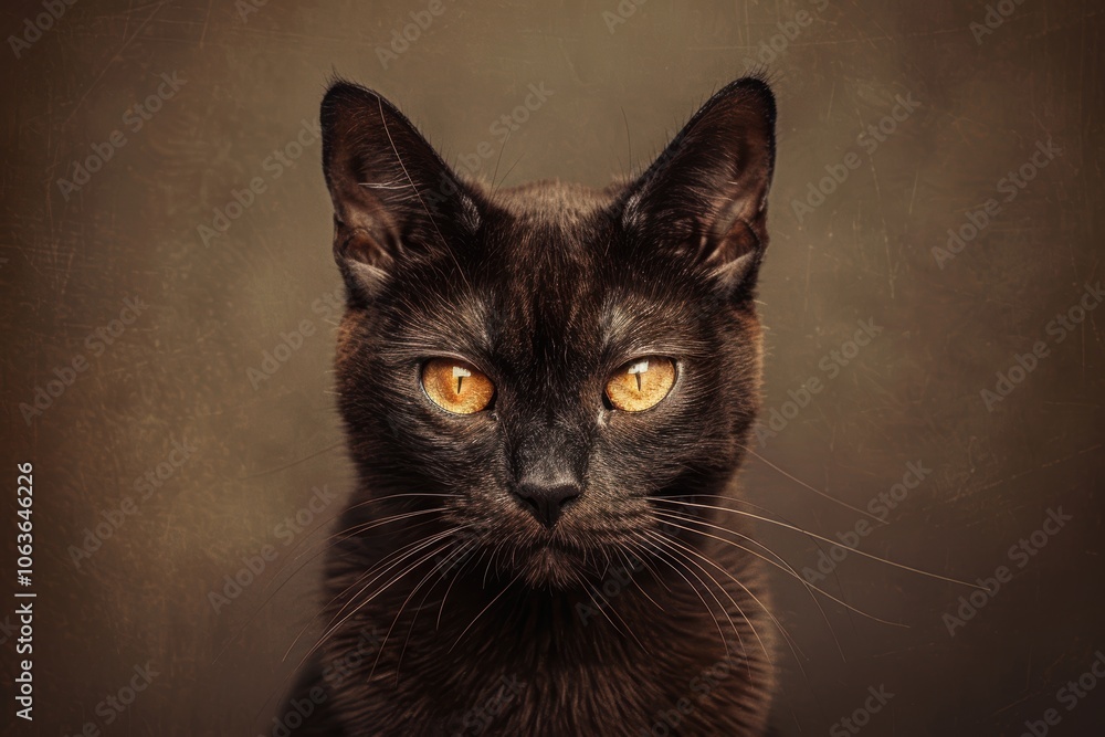 Sleek Burmese Cat Portrait with Golden Eyes for Pet Posters and Design Projects Sleek Burmese Cat Portrait with Golden Eyes for Pet Posters and Design Projects