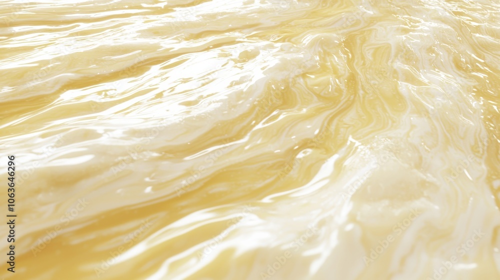 The image is of a yellow liquid with a wave-like pattern The image is of a yellow liquid with a wave-like pattern