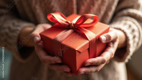 Elegant Hands Holding Wrapped Gift: Perfect for Holiday Promotions, E-commerce, and Gift-Giving Campaigns