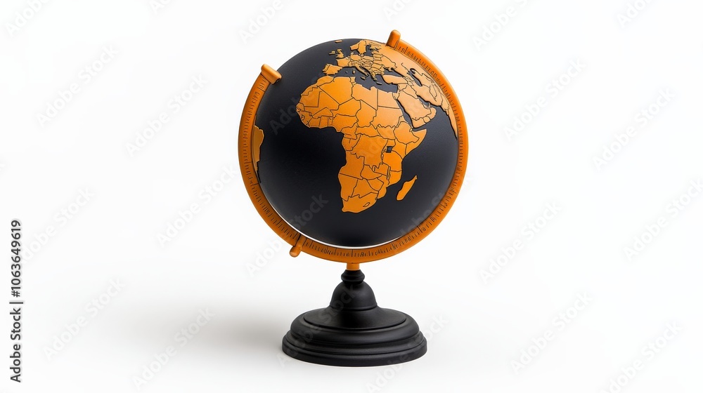 Globetrotter's Delight: A stylish desk globe in black and orange, showcasing continents in an eye-catching design. Perfect for adding a touch of global flair to any space. Globetrotter's Delight: A stylish desk globe in black and orange, showcasing continents in an eye-catching design. Perfect for adding a touch of global flair to any space.