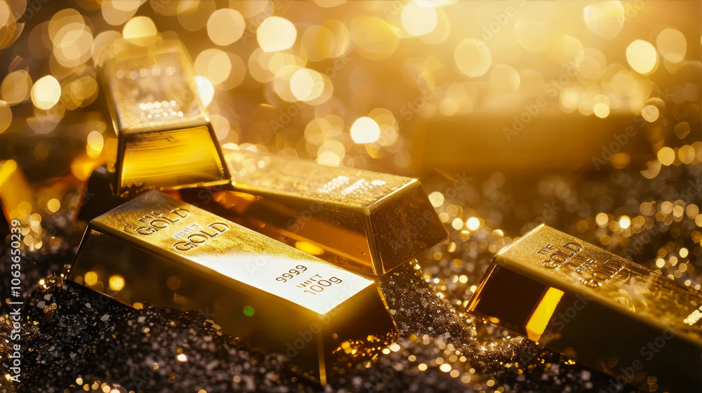 Gold bars and coins on blurred background
Gold bars and coins on blurred background